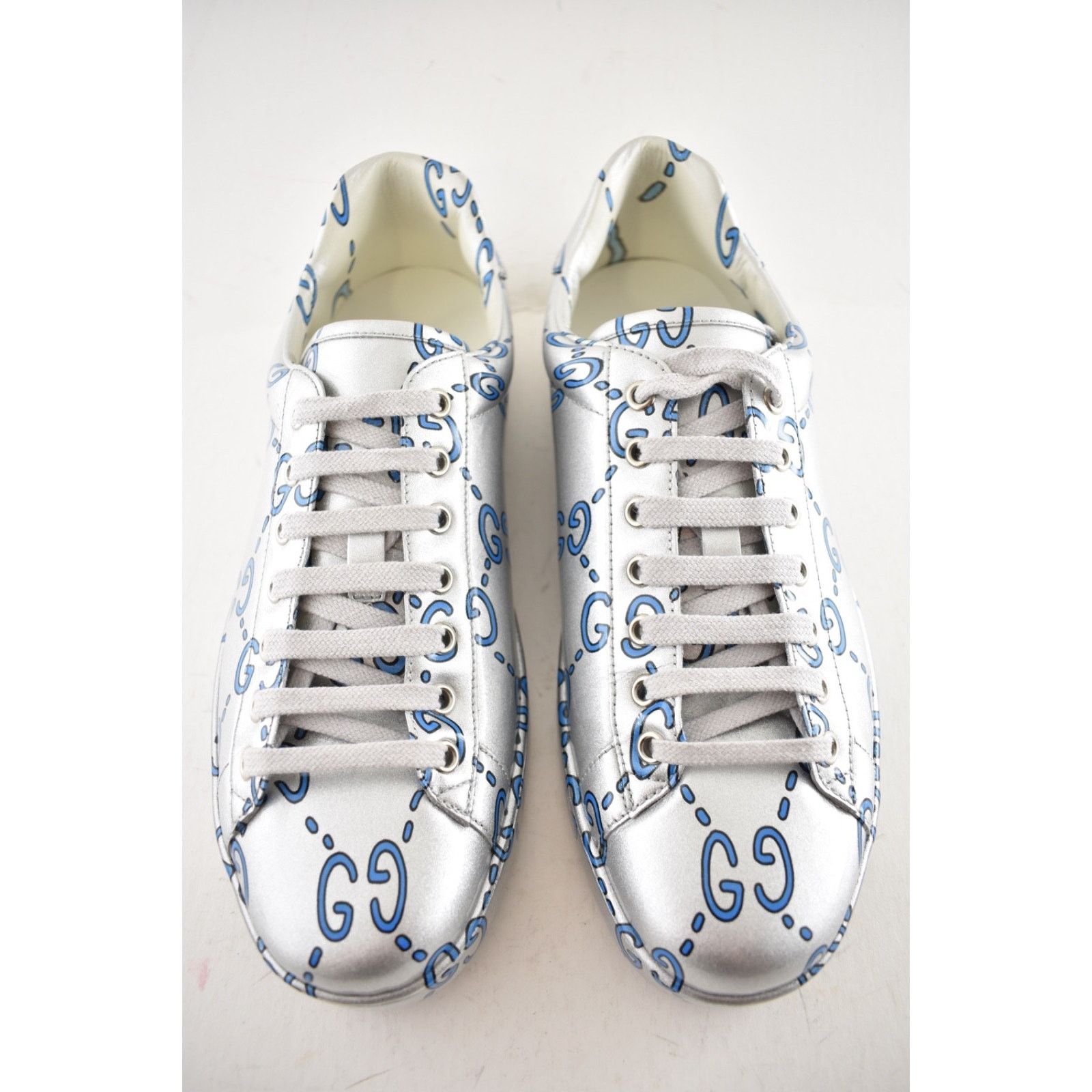 Gucci Gucci New Ace Silver Blue Ghost GG Leather Sneakers 9.5/10.5 Size US 10.5 / EU 43-44 - 6 Thumbnail