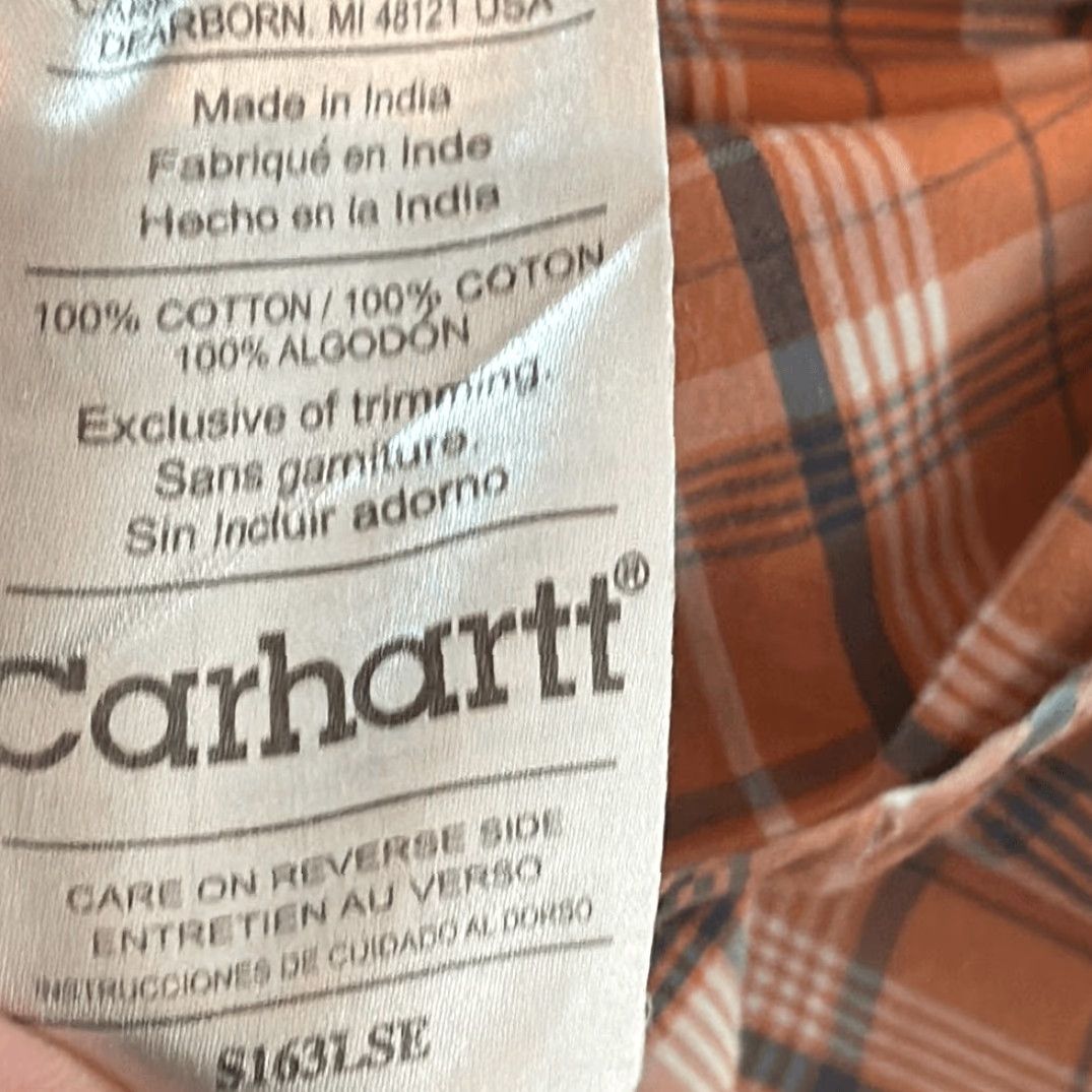 Carhartt Carhartt Mens Orange Gray Plaid Short Sleeve Button Up Shirt 2XL Cotton Multicolor Mens Shirts Size US XXL / EU 58 / 5 - 6 Thumbnail