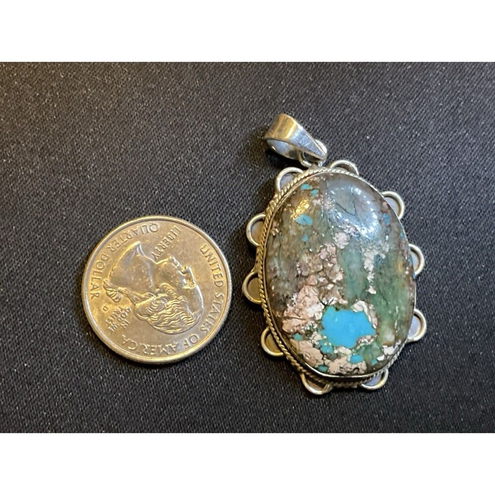 Other 925 Sterling Silver Turquoise Scalloped Silver Pendant Size ONE SIZE - 3 Thumbnail