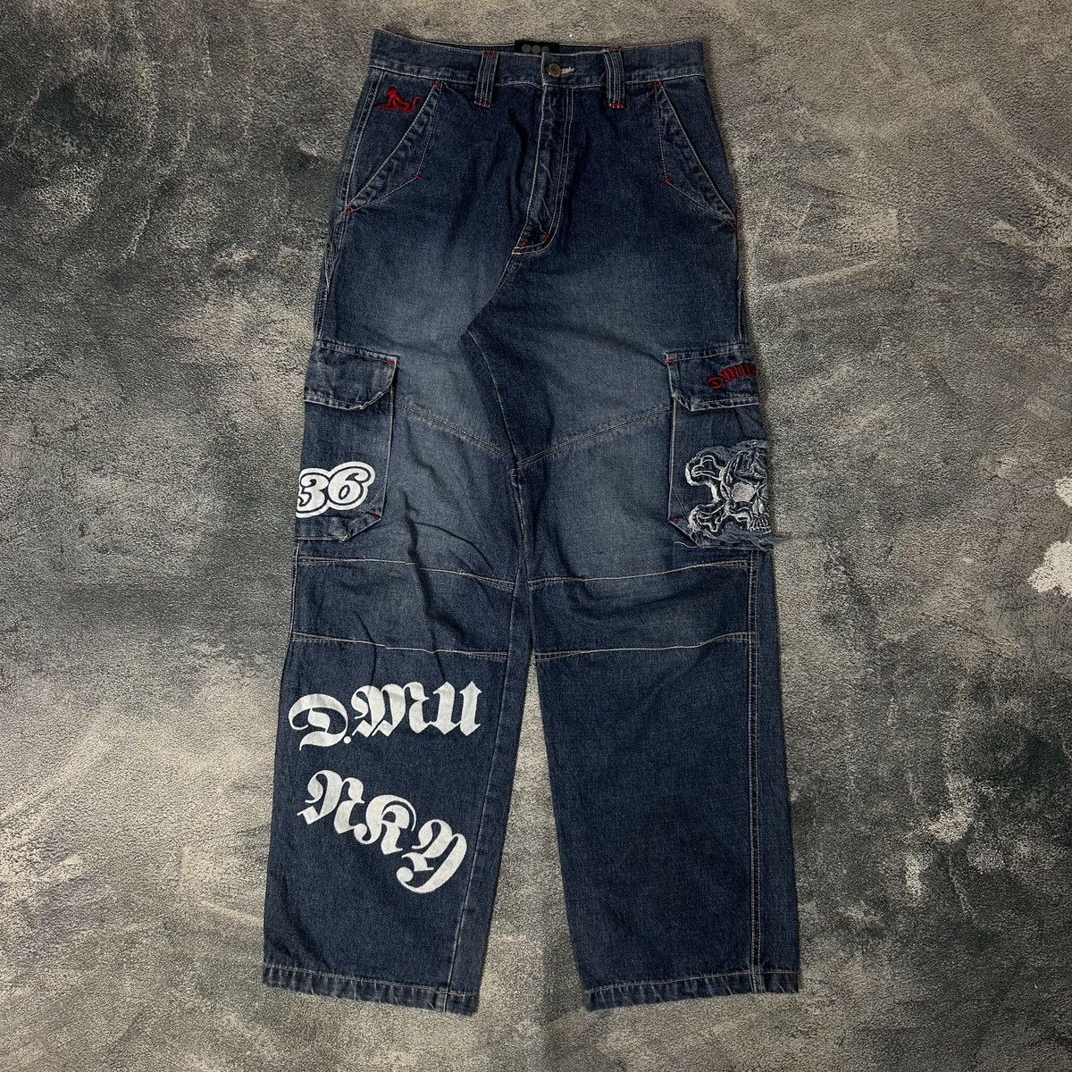 DrunknMunky Y2k Vtg Drunknmunky Baggy Jeans Embroidered Skull Size US 28 / EU 44 - 1 Thumbnail