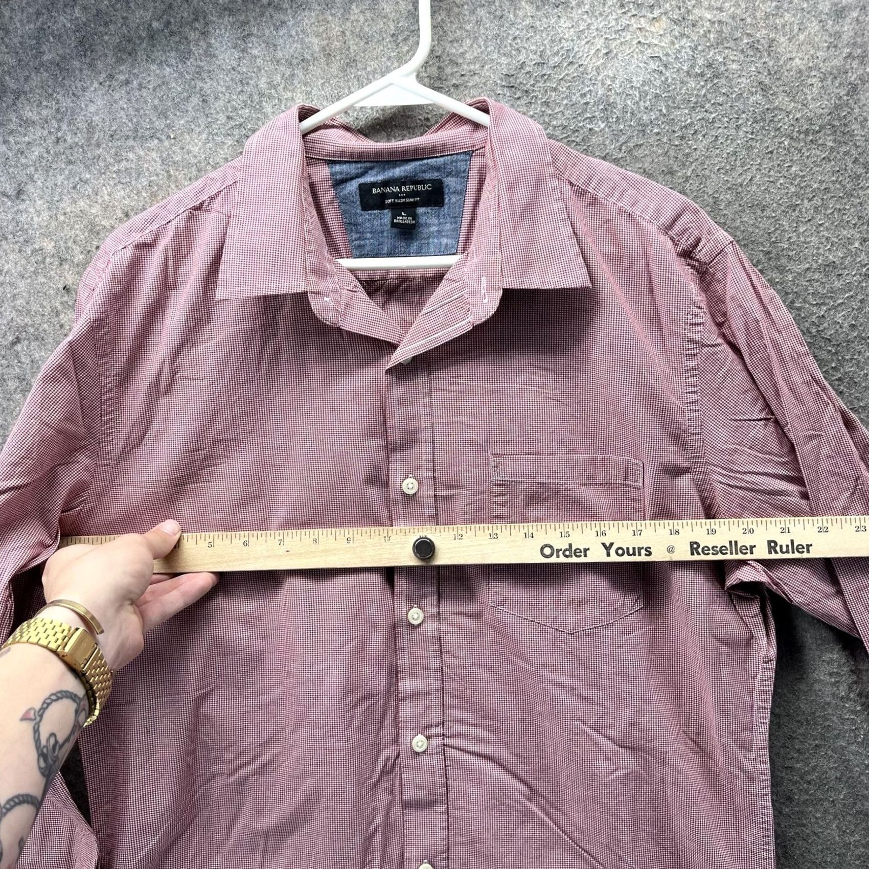 Banana Republic Banana Republic Shirt Mens Large Red Gingham Slim Fit Cotton Casual Button-Up Long Sleeve Size US L / EU 52-54 / 3 - 7 Thumbnail