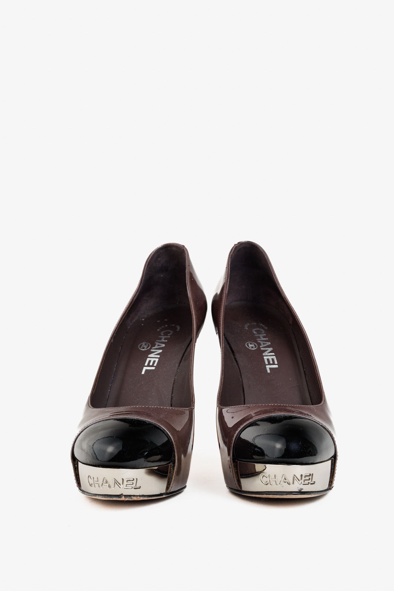 Chanel Chanel Brown Patent Leather Mirror Platform Pumps Size US 9 / IT 39 - 2 Thumbnail