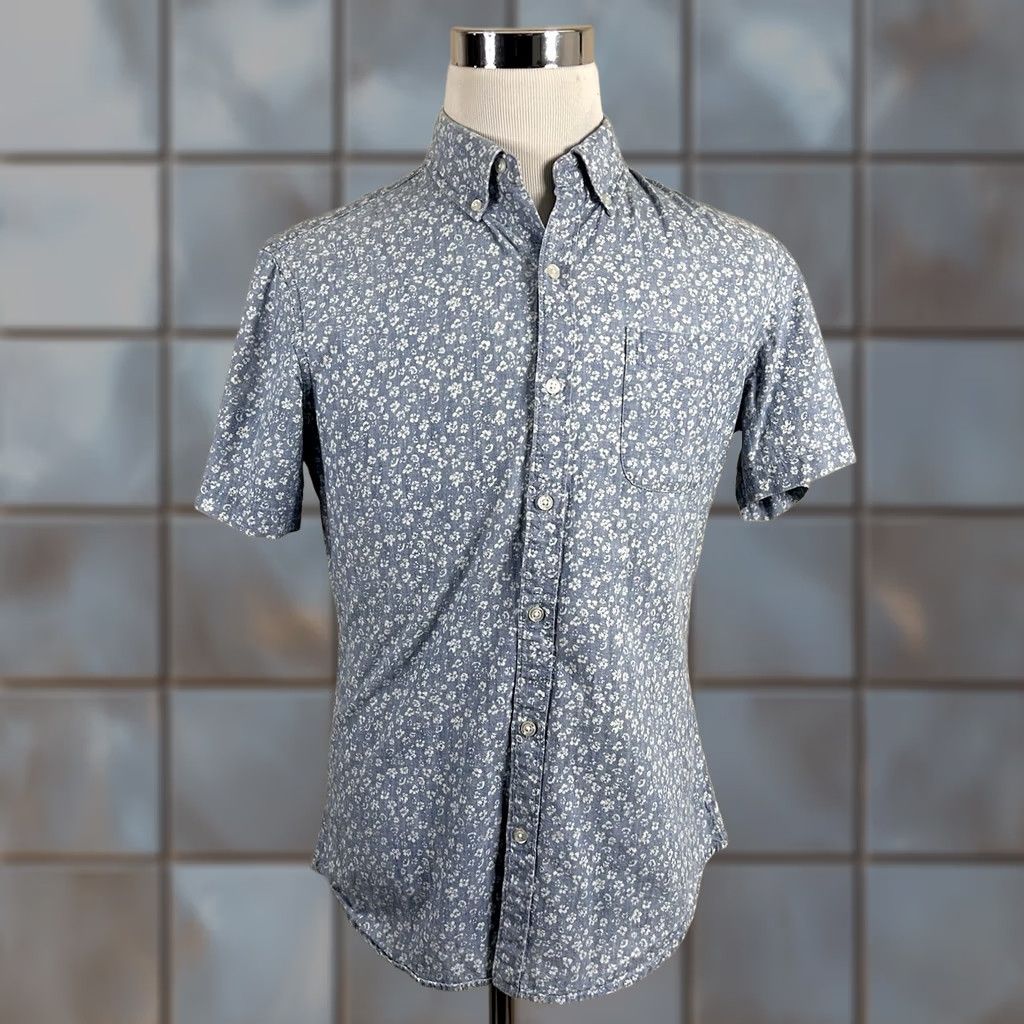 Bonobos Bonobos Slim Fit Chambray Shirt Floral Blue White Cotton Button Down Shirt Men M Size US M / EU 48-50 / 2 - 1 Thumbnail