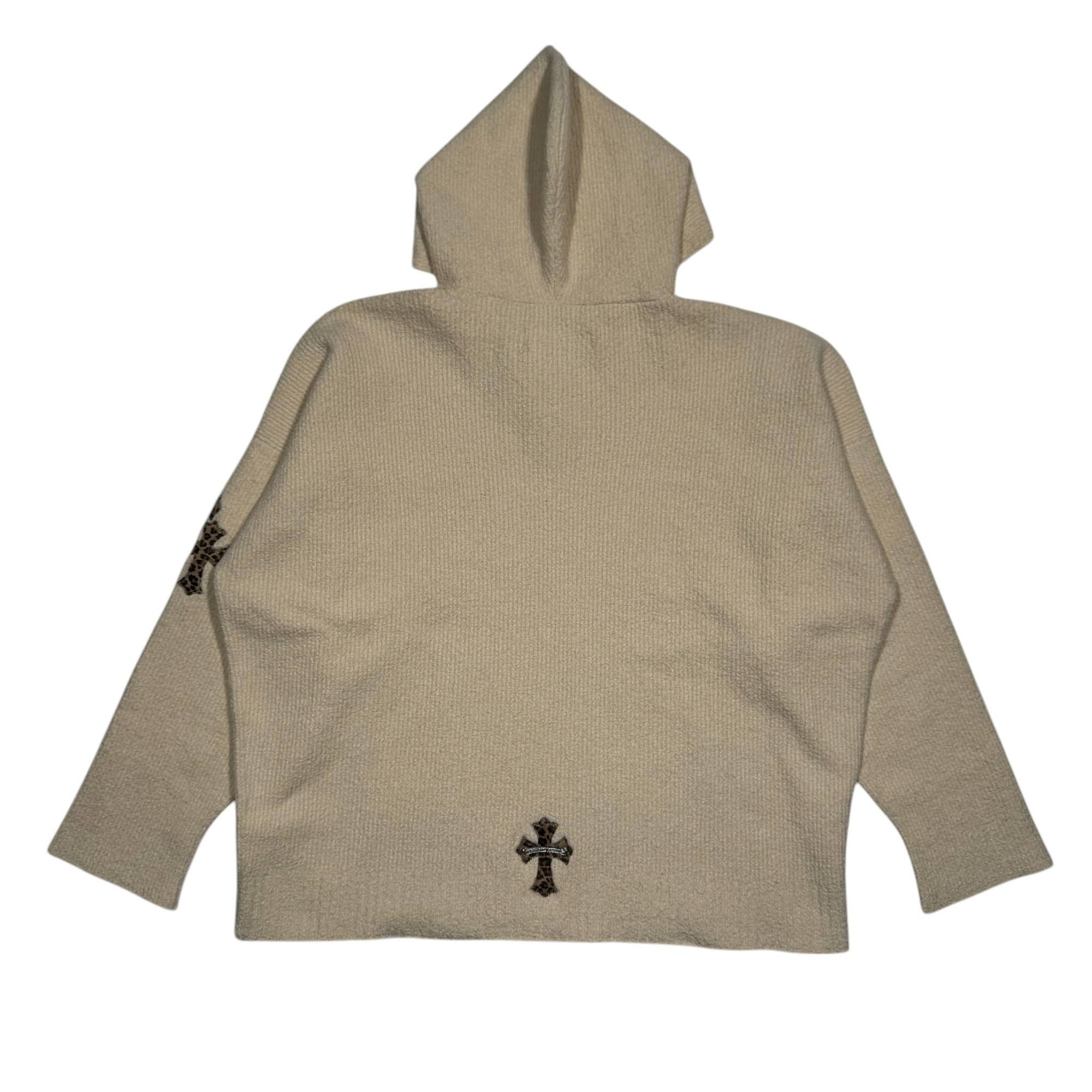 KNIT CHEETAH PATCH HOODIE CREAM RIBBED PIMA COTTON SWEATER
