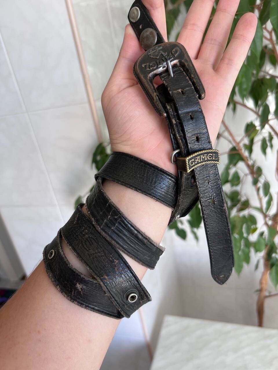 Vintage 90s Camel Vintage Leather Belt Y2K Avant-garde Belt USA Size ONE SIZE - 1 Thumbnail