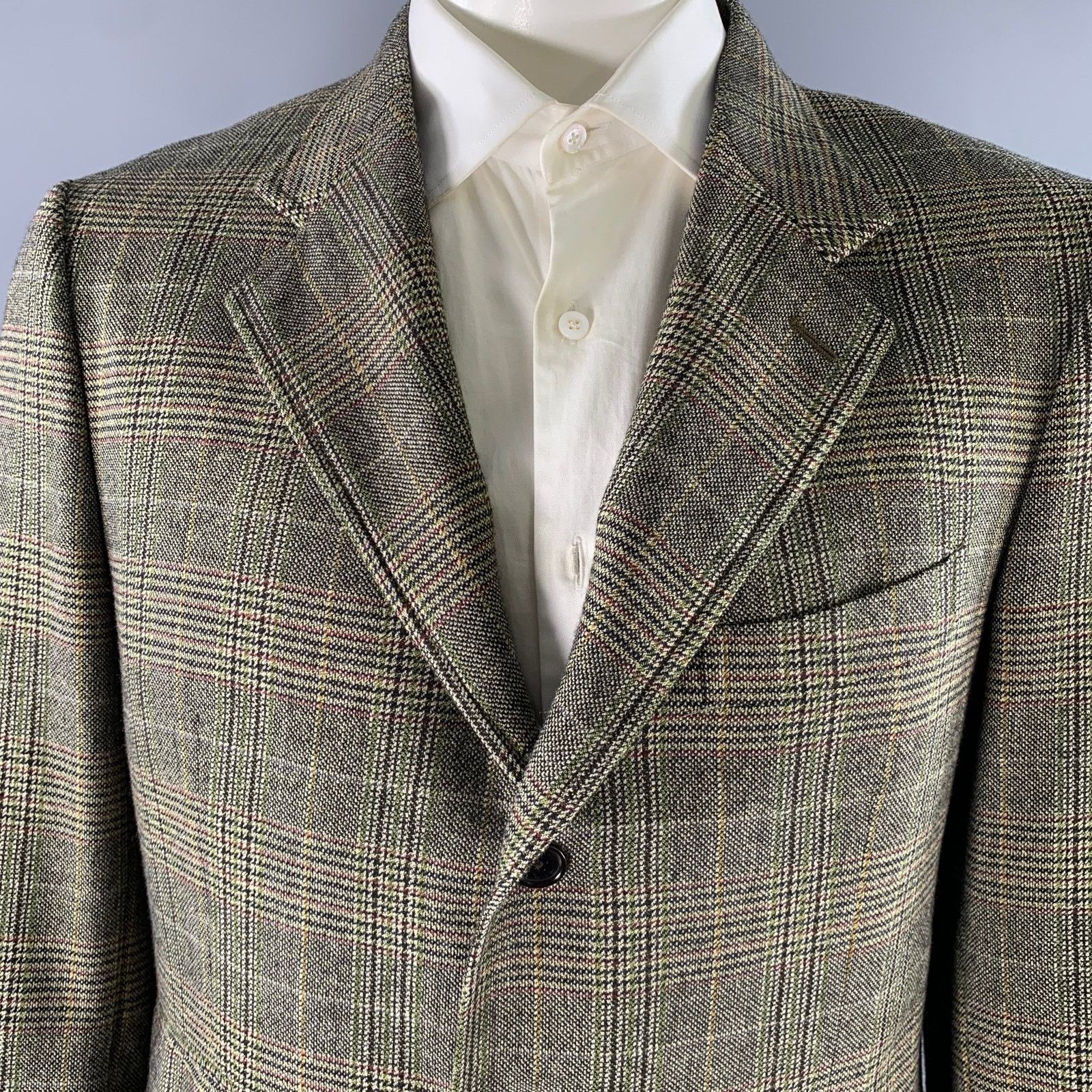 Etro ETRO Size 46 Tan Olive Glen Check Wool Cashmere Sport Coat Size 46R - 2 Thumbnail