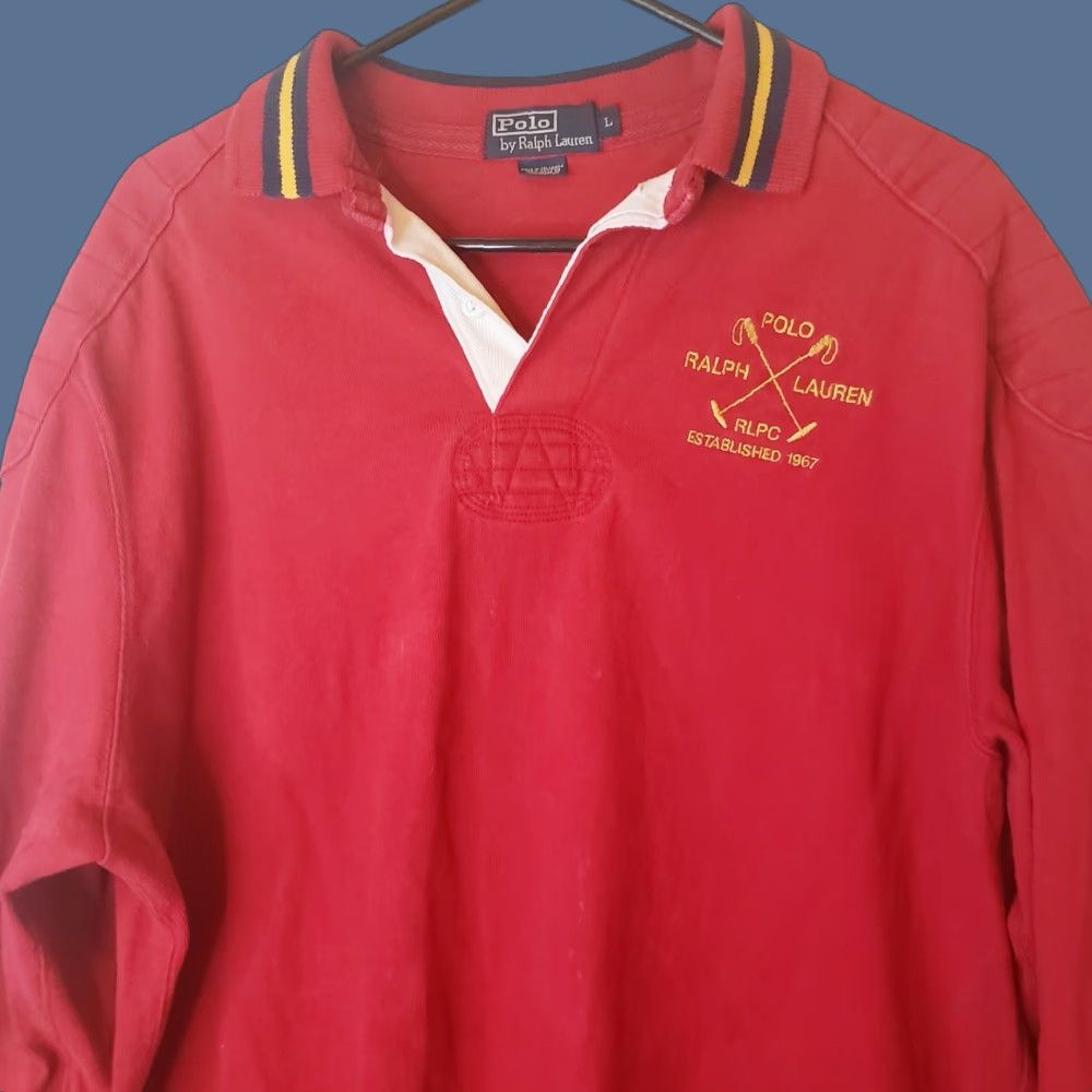 Polo Ralph Lauren Ralph Lauren Polo Shirt Mens L Red Long Sleeve Rugby Embroidered Logo Elbow Pads Shirt Size US L / EU 52-54 / 3 - 1 Thumbnail