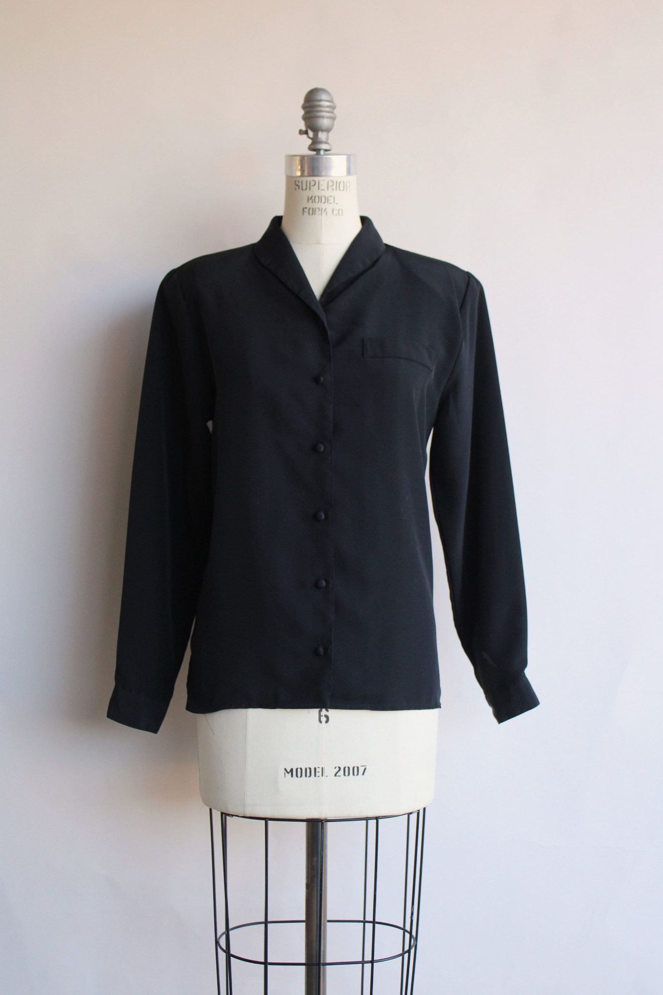 Vintage Vintage 1990s Blouse, Neil Martin Black Long Sleeve Shirt wi Size M / US 6-8 / IT 42-44 - 2 Thumbnail