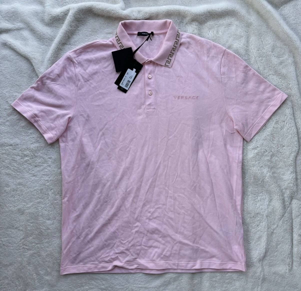 Versace Pink/Gold Embroidered Polo Shirt