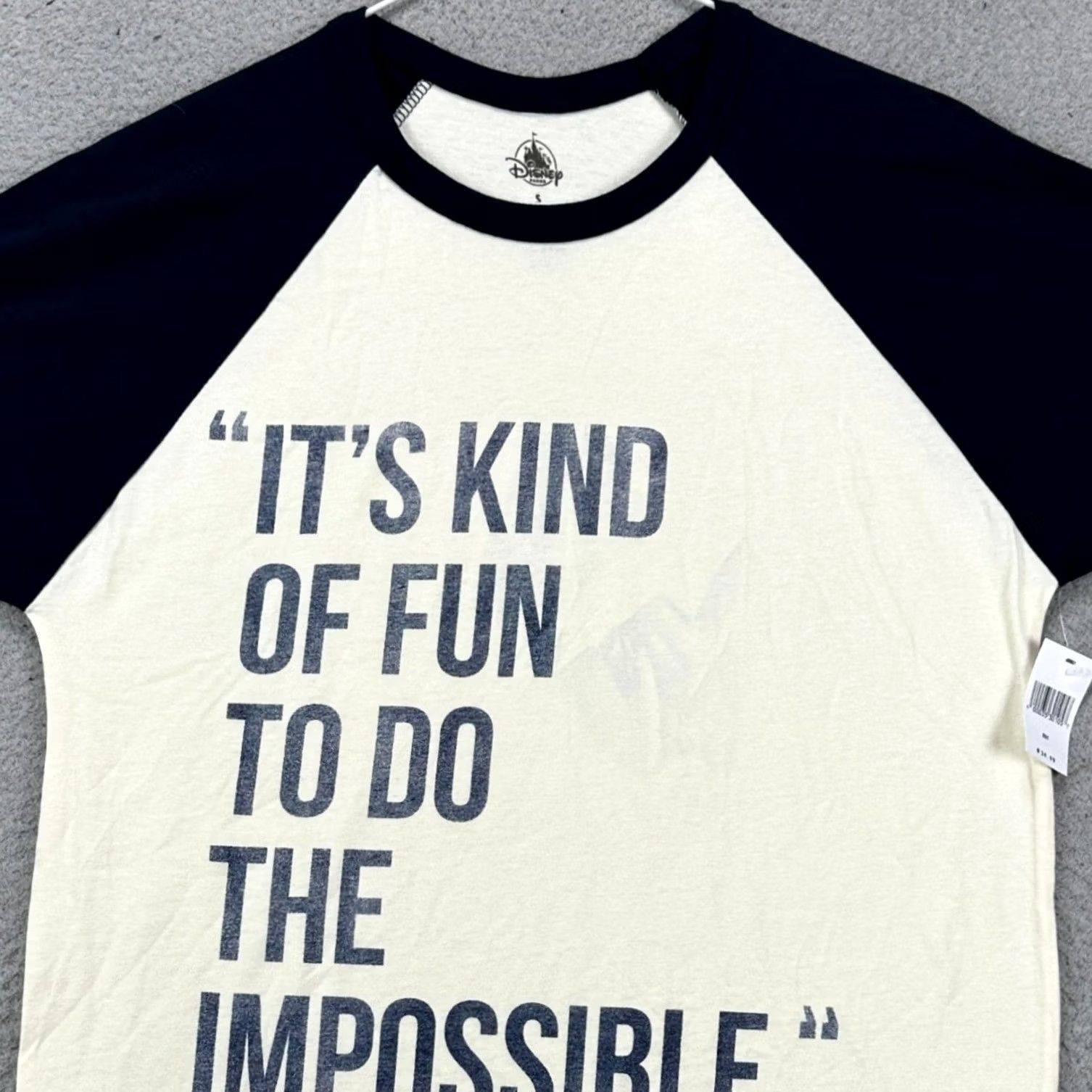 Disney Disney Walt Mens Small T-Shirt Cream Black Mickey Mouse Baseball Tee Shirt Size US S / EU 44-46 / 1 - 2 Thumbnail