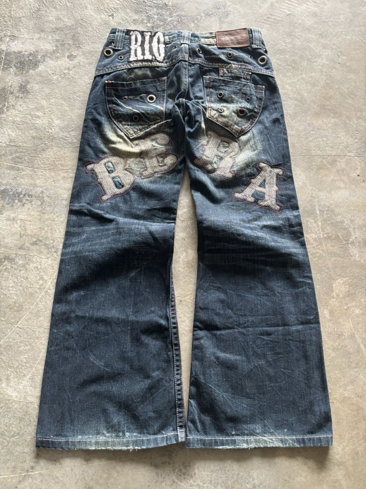 If Six Was Nine RIOBERA vintage flare jeans sick spellout back japanese punk Size US 29 - 12 Thumbnail