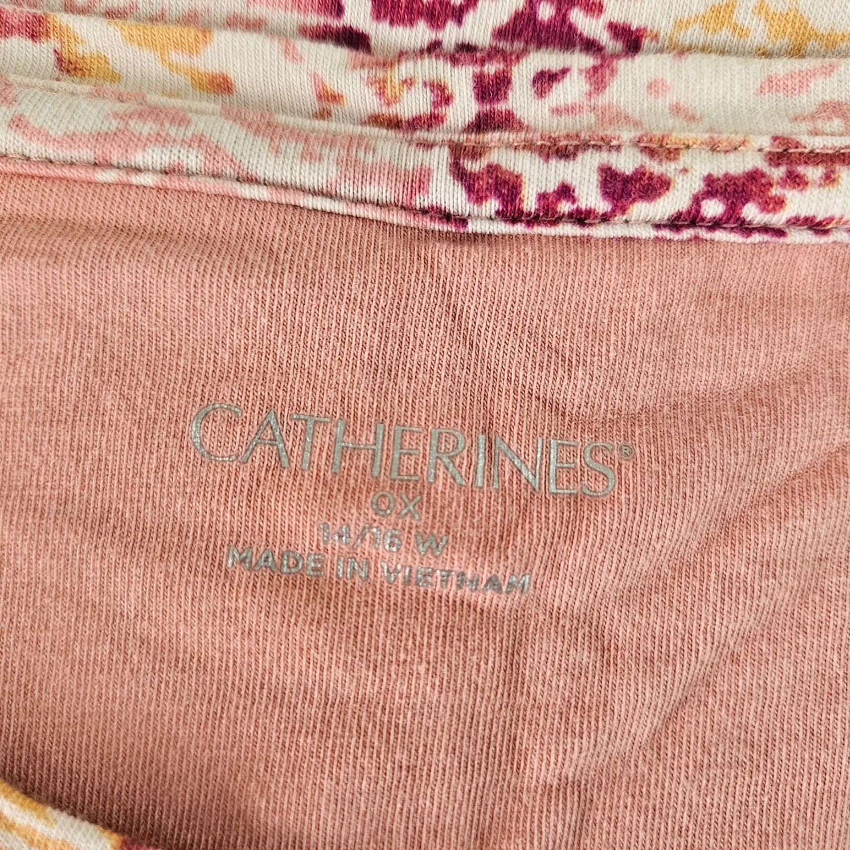 Vintage Catherines Womens Printed Top Sz 0X Pink 3/4 Sleeve Cotton Blend Size XL / US 12-14 / IT 48-50 - 5 Thumbnail