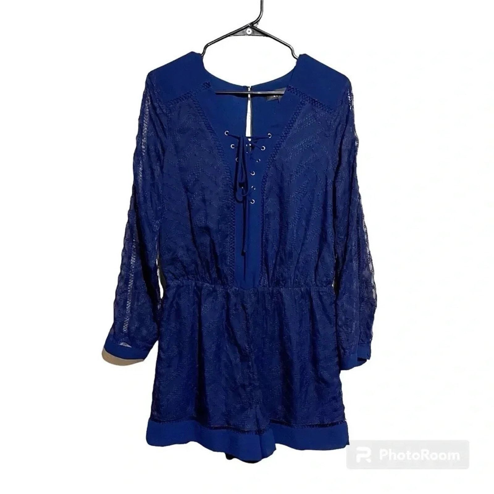 Other Adelyn Rae Navy Eyelet Lace Romper Sz M Long Sleeves Shorts Size M / US 6-8 / IT 42-44 - 1 Thumbnail