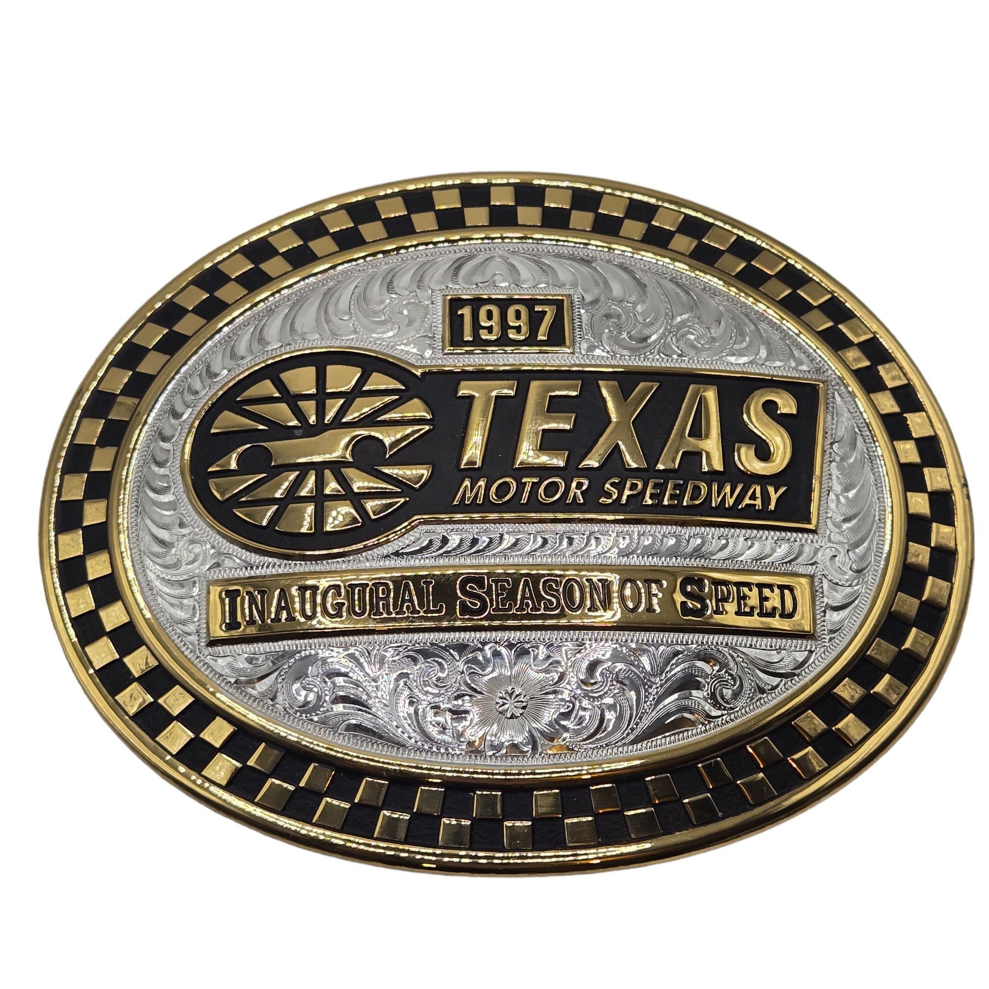 image of Vintage Texas Motor Speedway Belt Buckle Gist Solid Bronze 1997 Inau in Silver, Men's