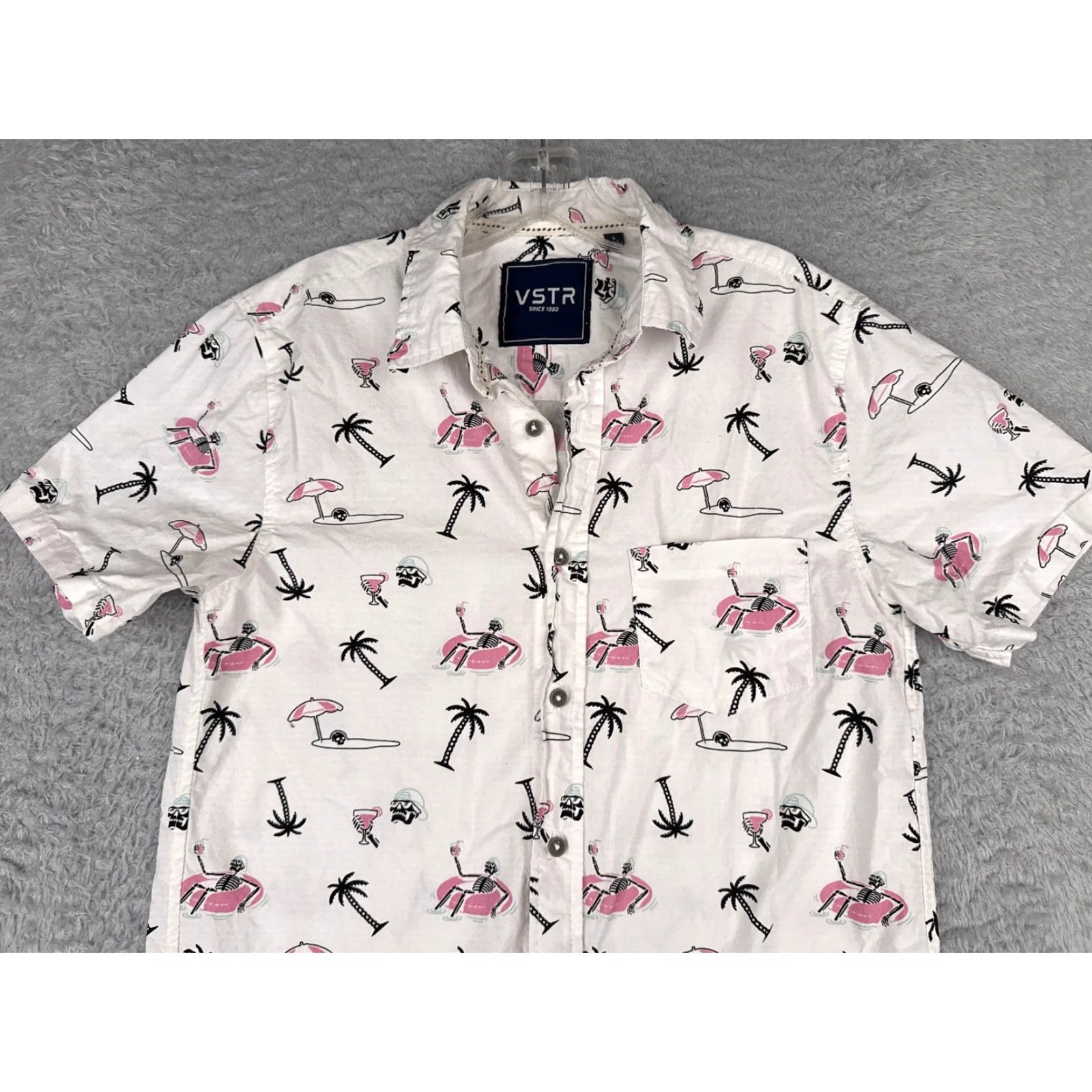 Vintage VSTR Shirt Men Small White Skeleton Cocktail Palm AOP Button-Up 100% Cotton Size US S / EU 44-46 / 1 - 4 Thumbnail