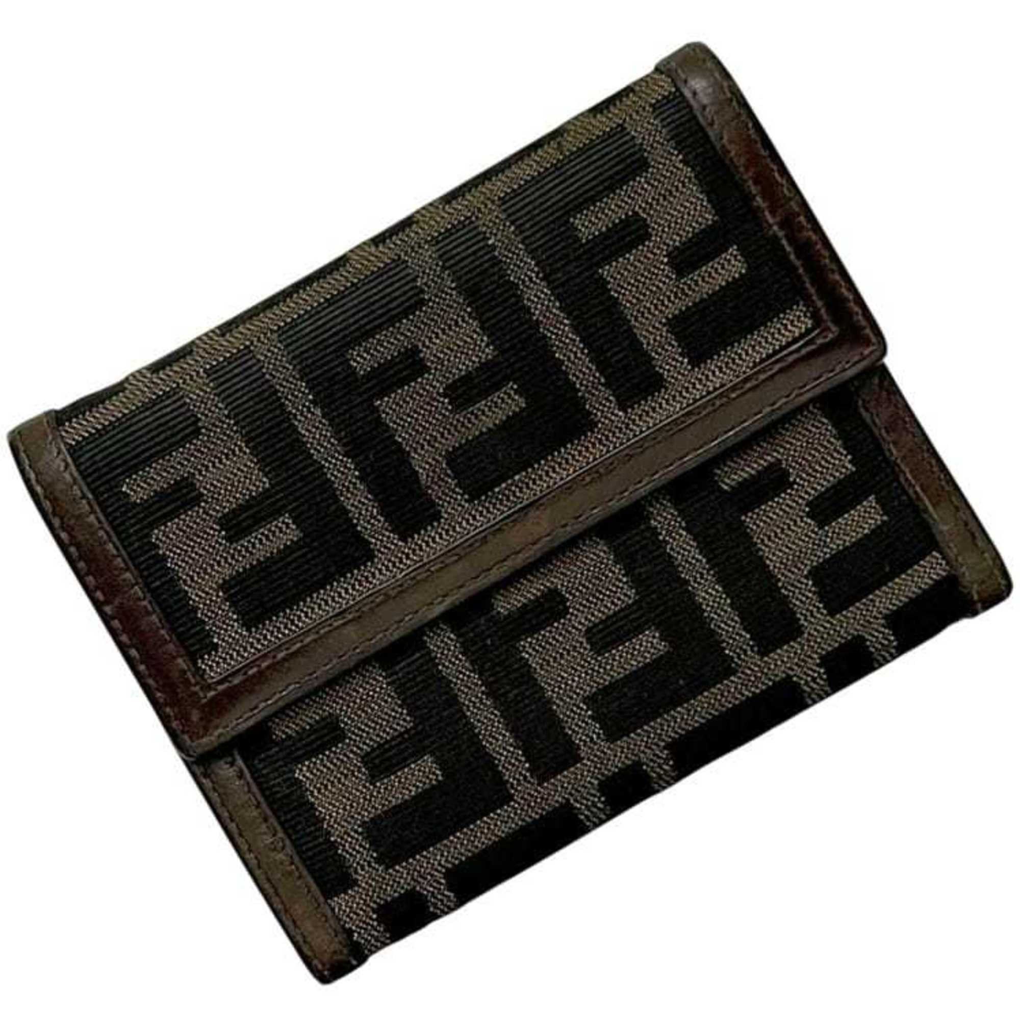 Fendi Fendi Tri-fold Wallet ec-25204 Khaki Brown Zucca 2270 30729 099 Compact Canvas Leather FENDI FF Dark Green Folding Men's Women's Size ONE SIZE - 1 Thumbnail