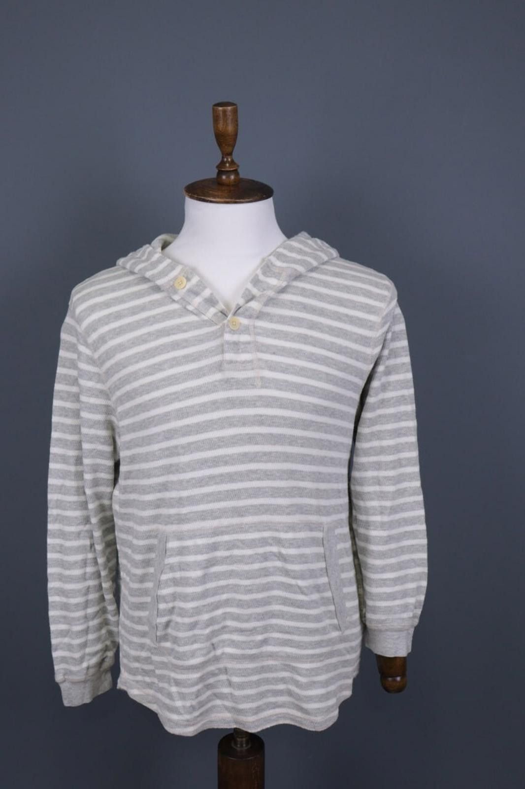 J.Crew J.Crew Gray Striped Henley Knit Hooded Sweater Size M Size US M / EU 48-50 / 2 - 1 Thumbnail
