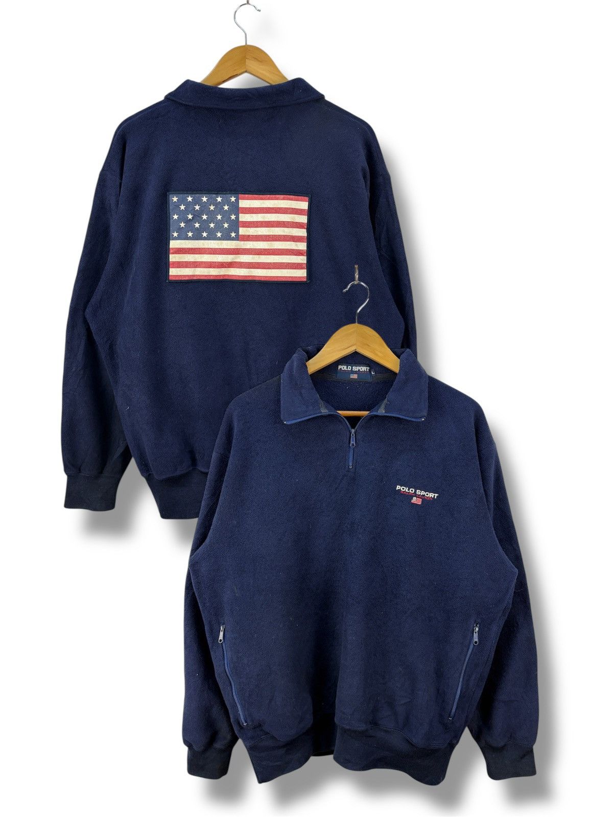 Ralph Lauren Vintage 80s Polo Sport Ralph Lauren Pullover Fleece US FLAG Size US L / EU 52-54 / 3 - 1 Thumbnail