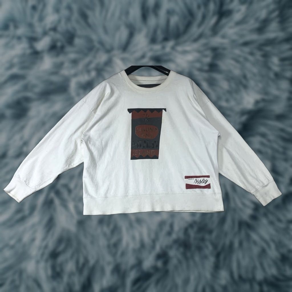 SISLEY Sweatshirt Mens XL White Pullover Made In Italy See All Pic Hula Island Mauna Kea See All Pic