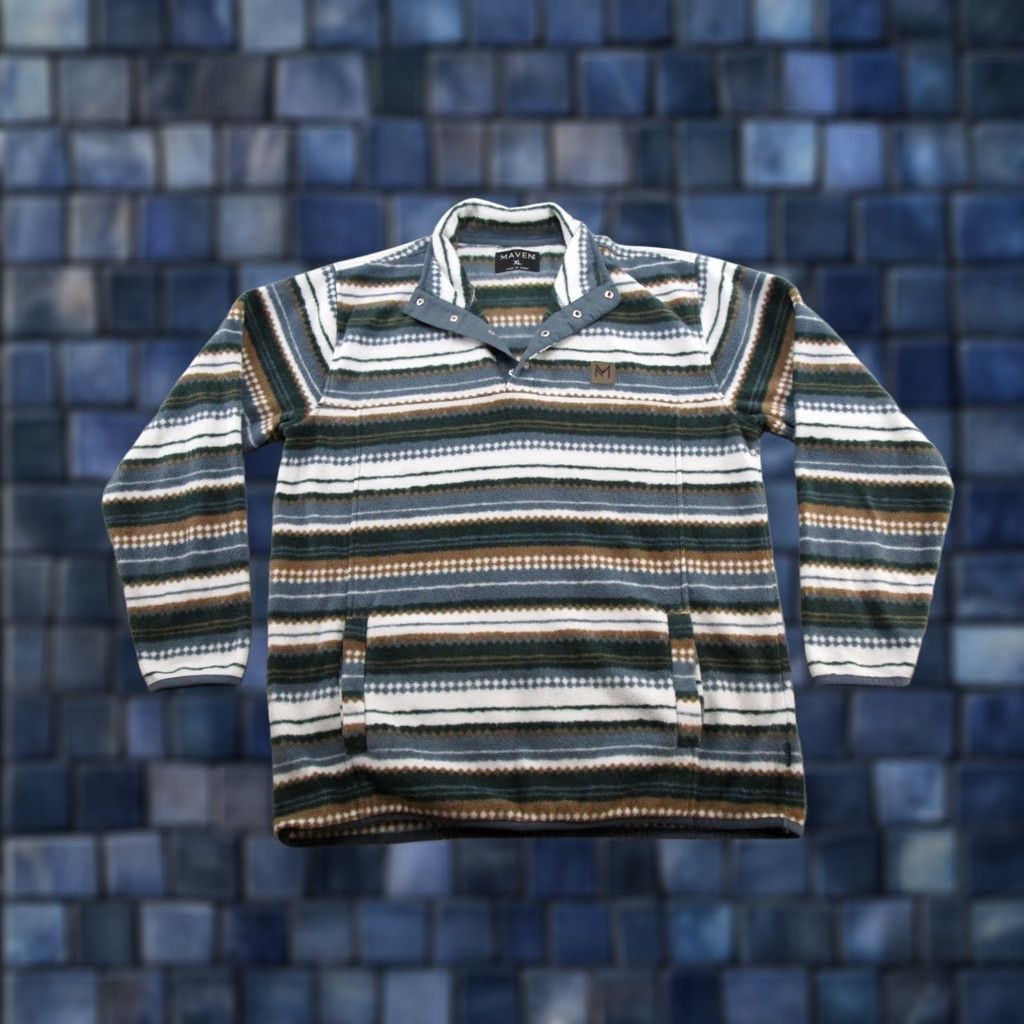 Vintage Maven Co-Op Mens Pullover Jacket XL Striped Mock Neck Zip Polyester Fleece 90s Classic Designer Outdoors Size US XL / EU 56 / 4 - 1 Thumbnail