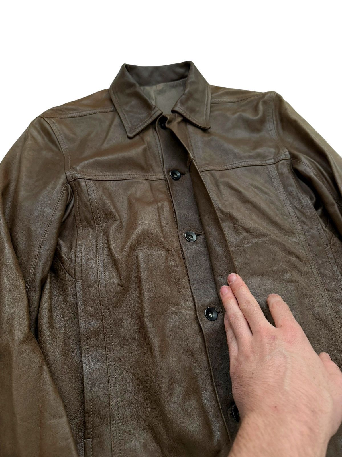 Rick Owens DNA Dust Olmar Mitra Era Trucker Leather Lamb Jacket Size US M / EU 48-50 / 2 - 4 Thumbnail