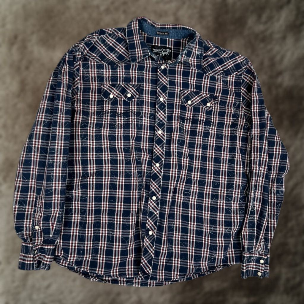 Vintage Moonshine Spirit Shirt Mens Large Blue Plaid Western Snap Front Regular Fit Size US L / EU 52-54 / 3 - 1 Thumbnail