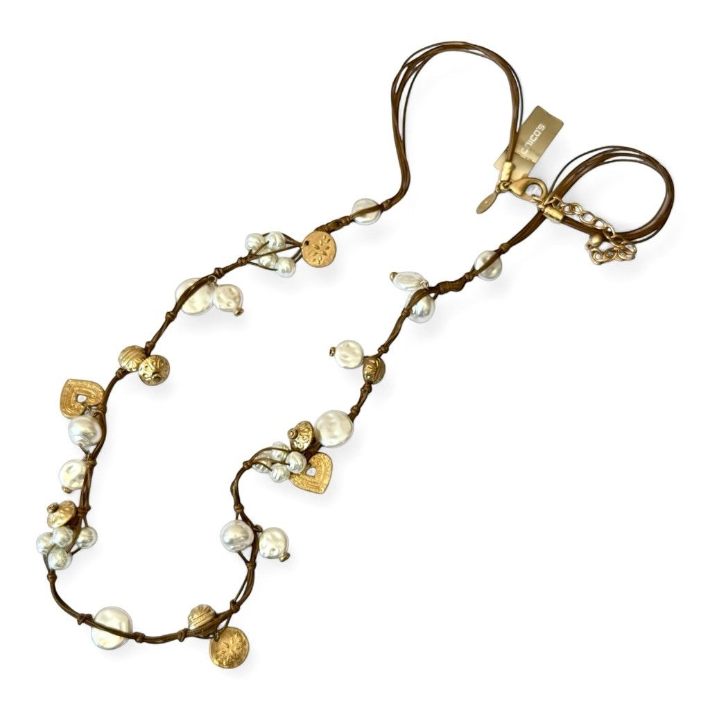 Chicos CHICO’S Pearl & Heart Charm Leather Cord Necklace | NWT Size ONE SIZE - 8 Thumbnail