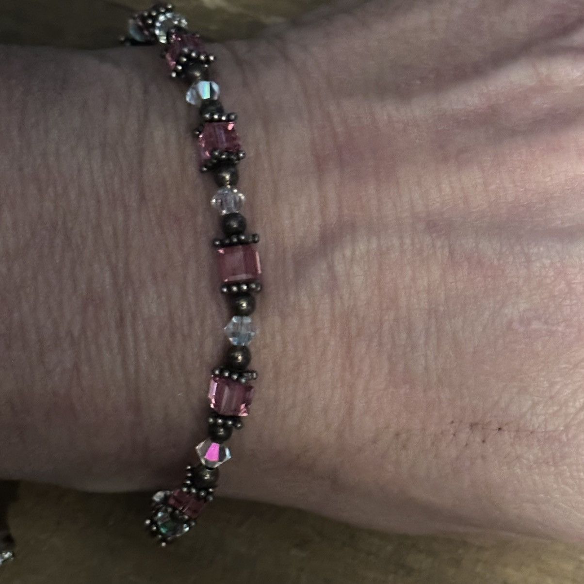Other Silver tone pink and clear glass bead bracelet Size ONE SIZE - 4 Thumbnail