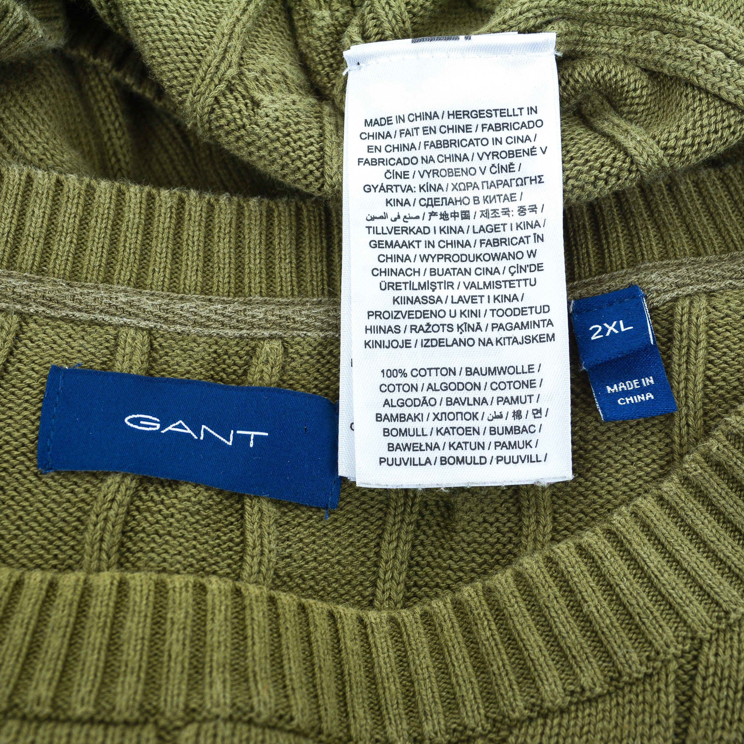 Gant Cable Knit Crew Neck Sweater Jumper Pullover Top Olive Green Size US XXL / EU 58 / 5 - 6 Thumbnail