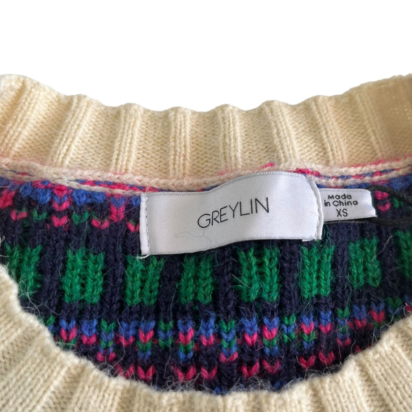 Other Greylin Francis Fairisle Sweater Ivory Multi Geometric Knit Size XS / US 0-2 / IT 36-38 - 8 Thumbnail