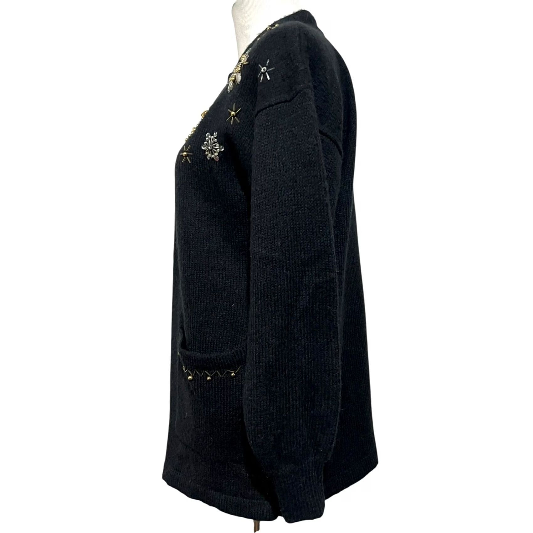 Vintage VINTAGE P’Galli Black Cardigan Sweater Beaded Snowflakes Winter Pockets Womens Sz Small 80s 90s Christmas Womens Size S / US 4 / IT 40 - 5 Thumbnail