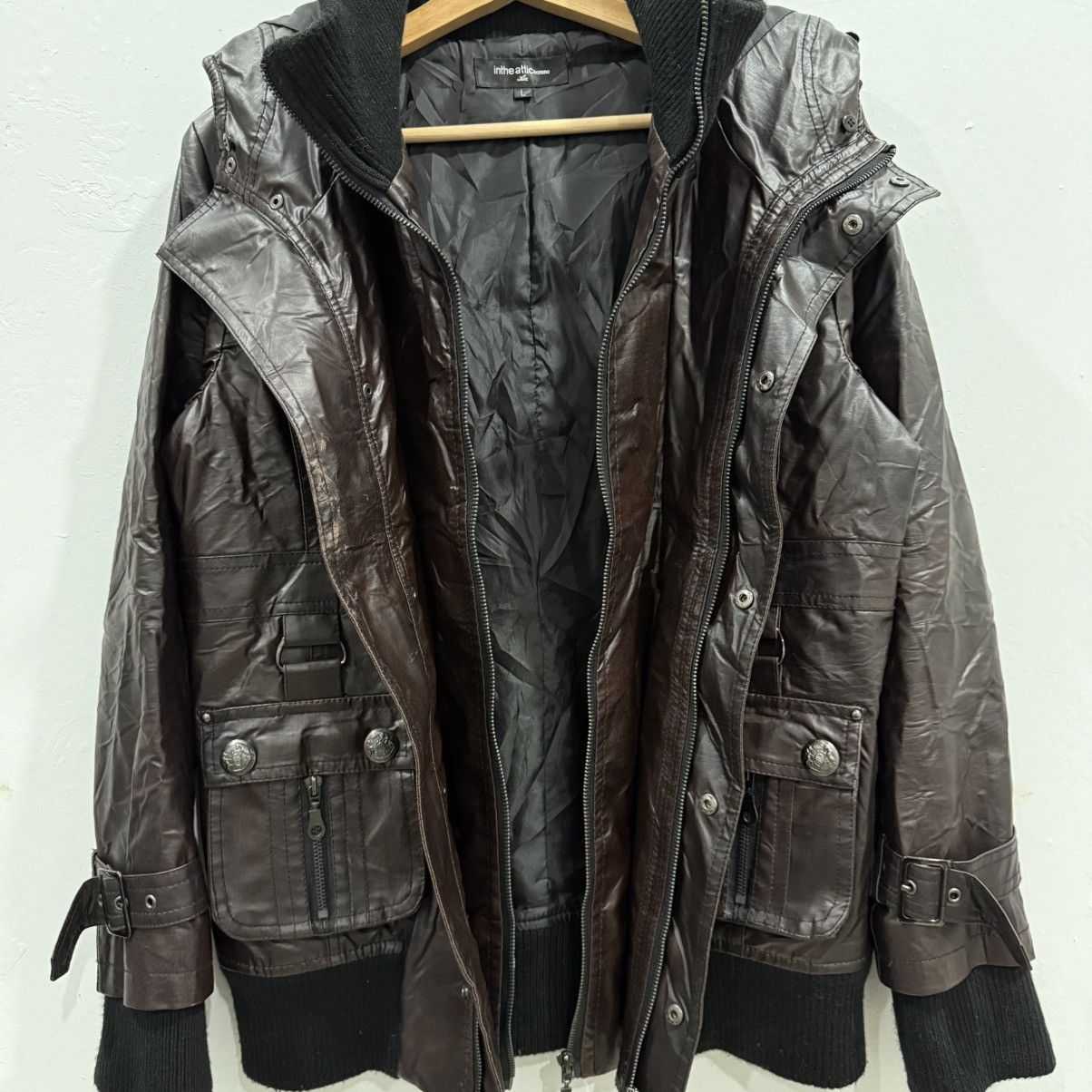 In The Attic In The Attic Leather Double Zip Hooded Jacket Size US L / EU 52-54 / 3 - 4 Thumbnail