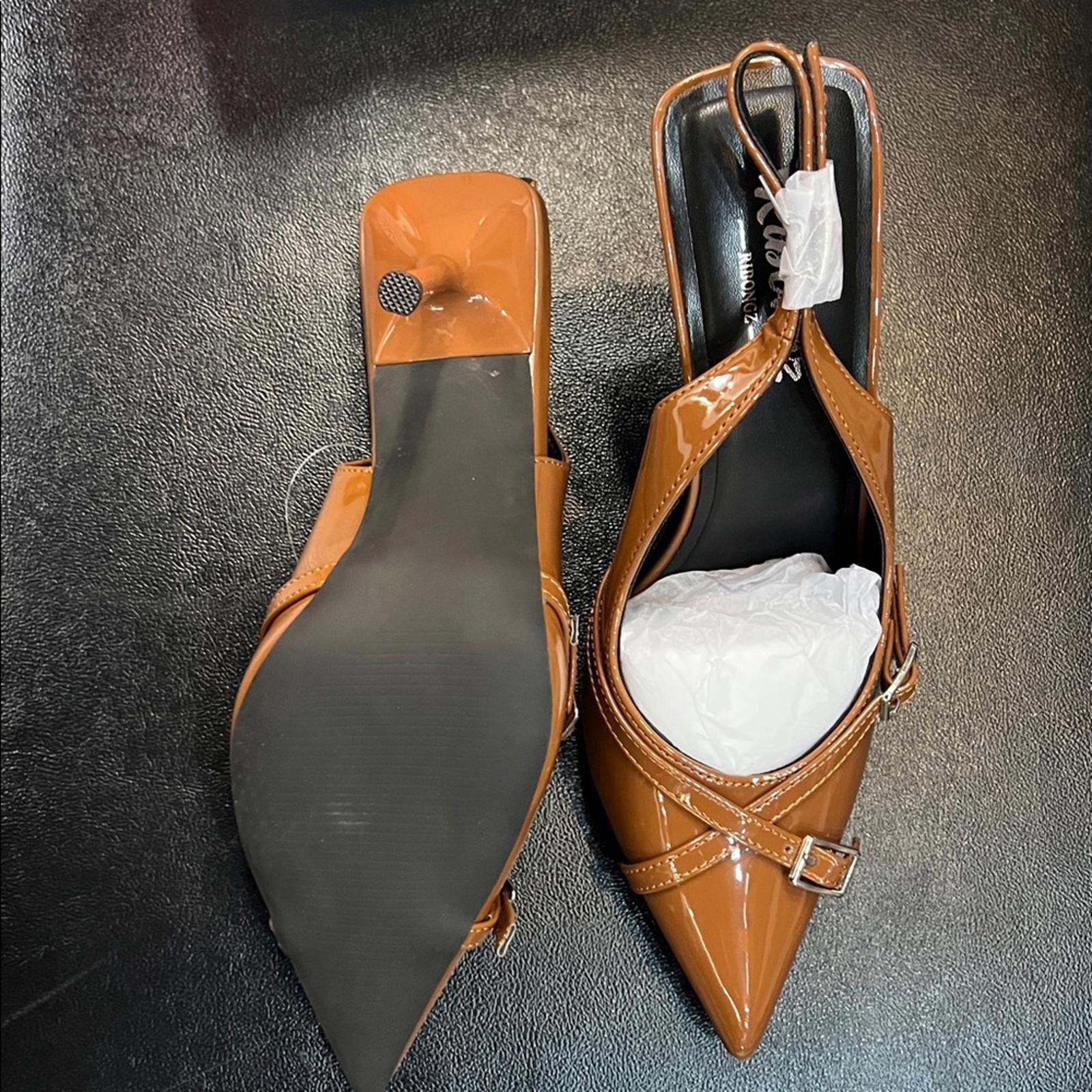 Other Brown Patent Leather Slingback Heels Size US 6 / IT 36 - 3 Thumbnail