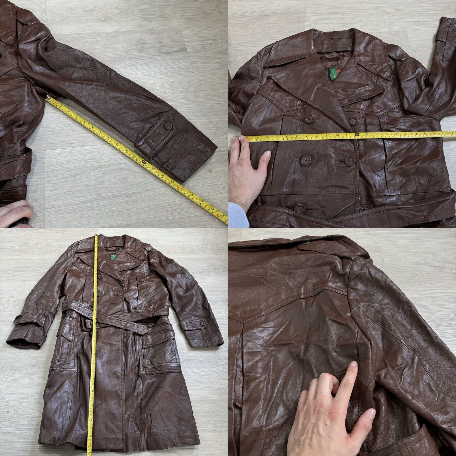 Vintage VINTAGE Raffaelo Creations Leather Pea Coat Jacket Long 42 Brown Men Size 42 Vintage 1970s Size US XS / EU 42 / 0 - 8 Thumbnail