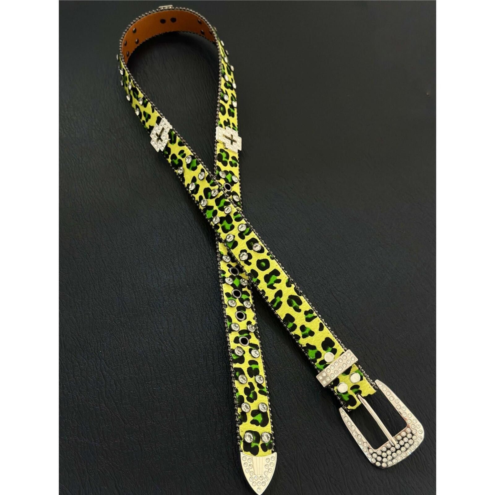 Other Green Leopard Cross Crystal Belt | Y2K Rhinestone 115cm Size ONE SIZE - 3 Thumbnail