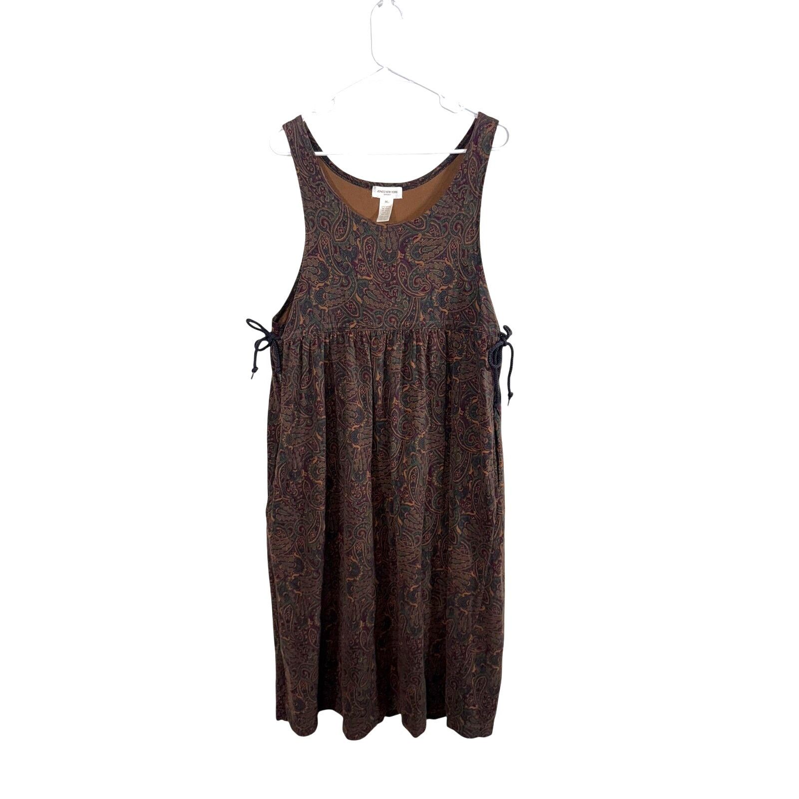 Jones New York Vtg 90s Brown Cotton Paisley Sleeveless Jumper Midi Dress Size M / US 6-8 / IT 42-44 - 1 Thumbnail