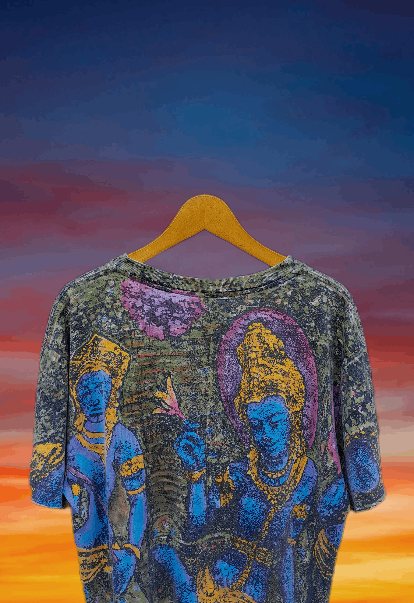 Vintage Vintage early 90s Buddhism art All Over Print t-shirt Size US L / EU 52-54 / 3 - 4 Thumbnail