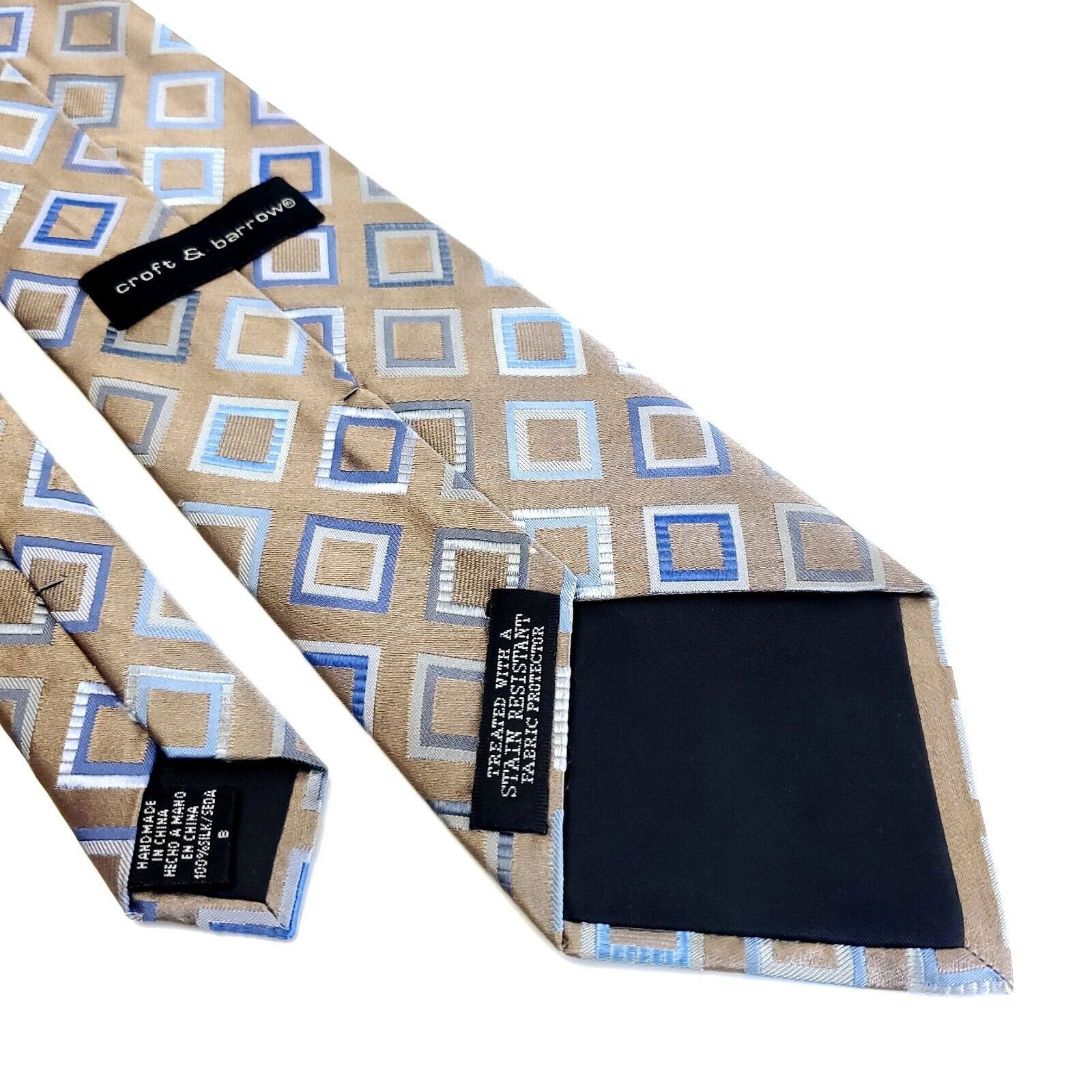 Croft & Barrow Croft & Barrow Beige Blue Woven Geometric Silk Tie Stain Res Size ONE SIZE - 6 Thumbnail