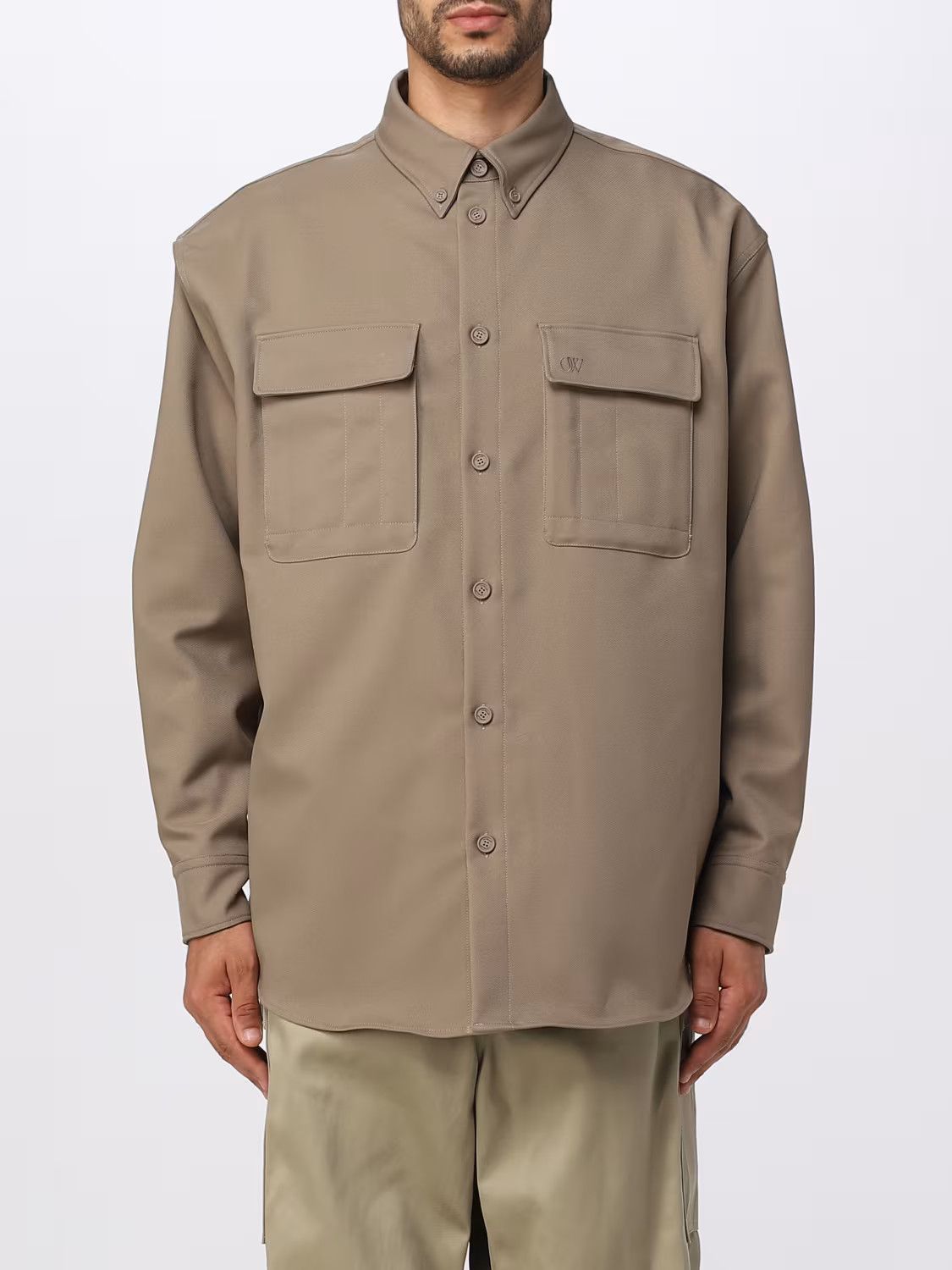 Off-White o1y0325 Logo Solid Color Shirt in Beige Size US M / EU 48-50 / 2 - 1 Thumbnail