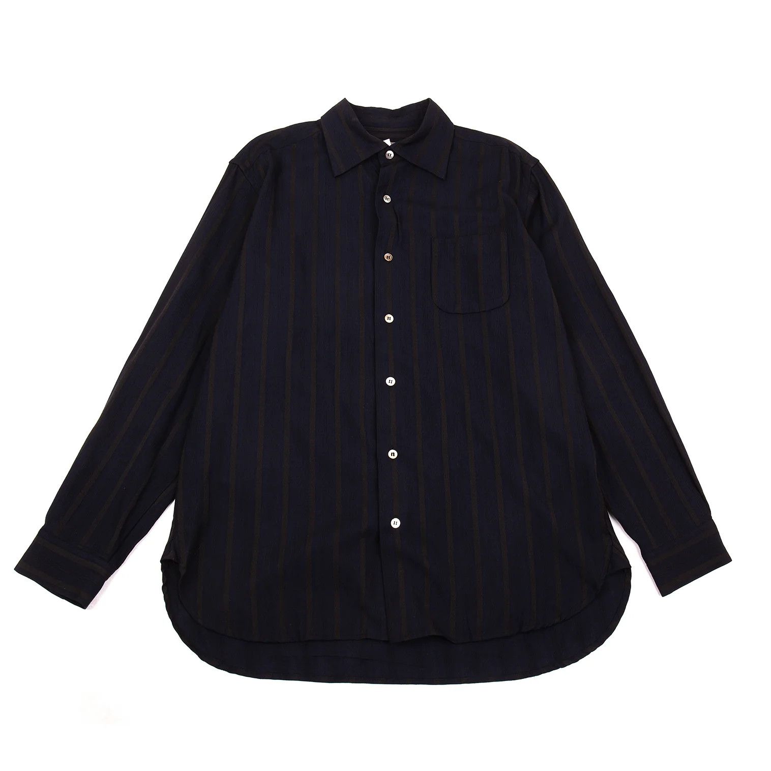 Yohji Yamamoto Yohji Yamamoto Wool Rayon Stripe Shirt Navy Brown M Size US M / EU 48-50 / 2 - 1 Thumbnail