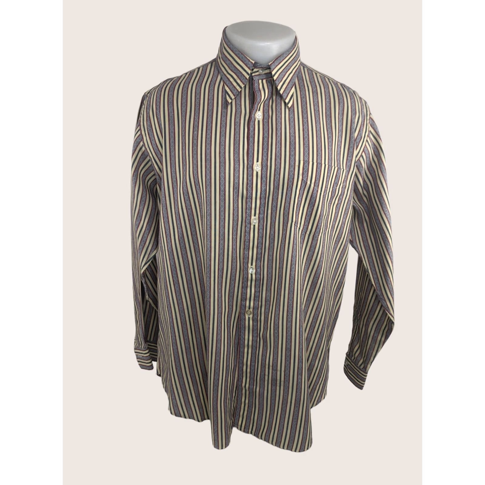 Gant GANT SHIRTMAKERS Vintage 1960s UNION MADE Mens 17 / 34 Shirt Long Sleeve Button-Up Blue Pale Yellow Red Size US XL / EU 56 / 4 - 1 Thumbnail