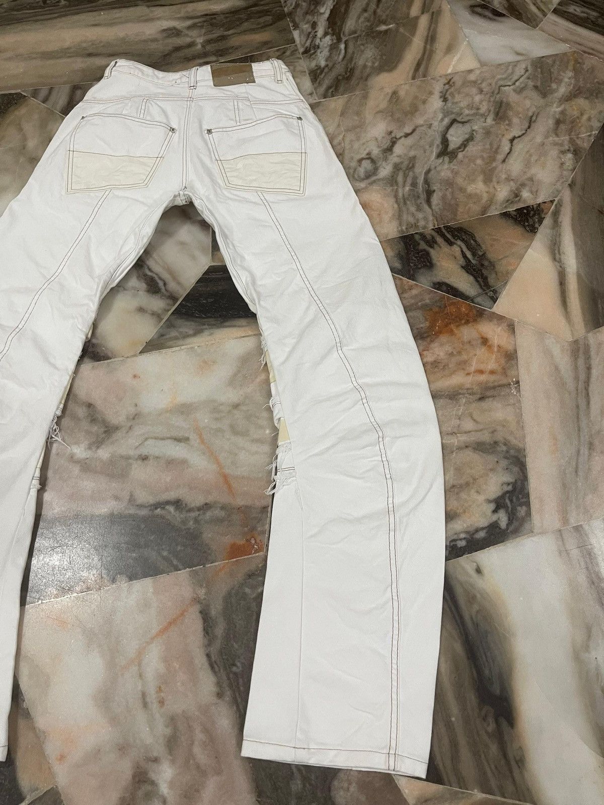 POST ARCHIVE FACTION (PAF) CARNET ARCHIVE - HUMAN-SHELL DESTROYED TROUSERS WHITE Size US 27 - 19 Thumbnail