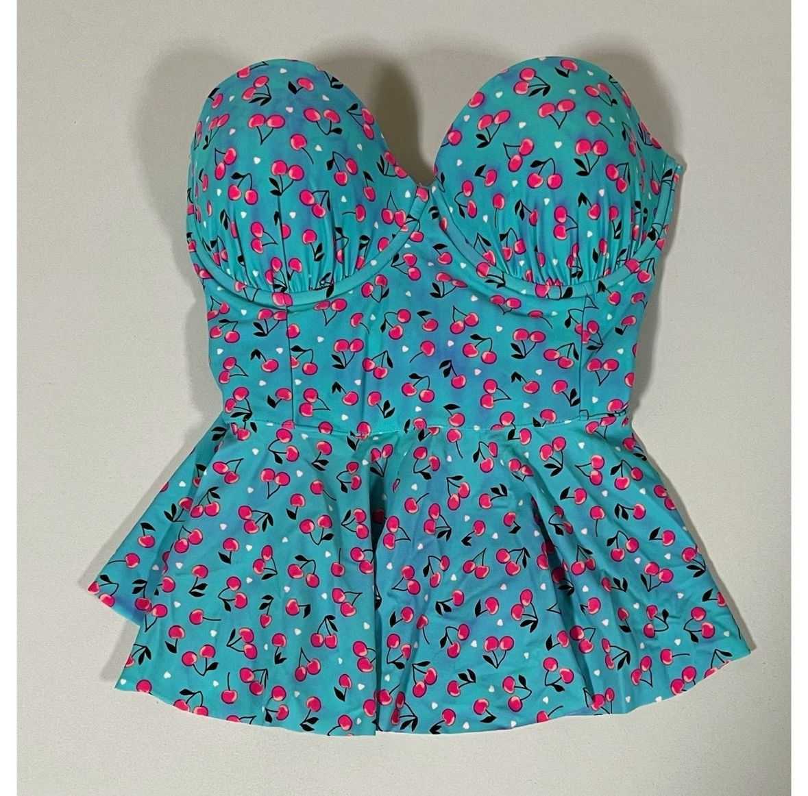 Japanese Brand × Vintage Blue Pink Cherries Print Tankini Top Bathing Suit Size M 🍒✨ Size M / US 6-8 / IT 42-44 - 1 Thumbnail