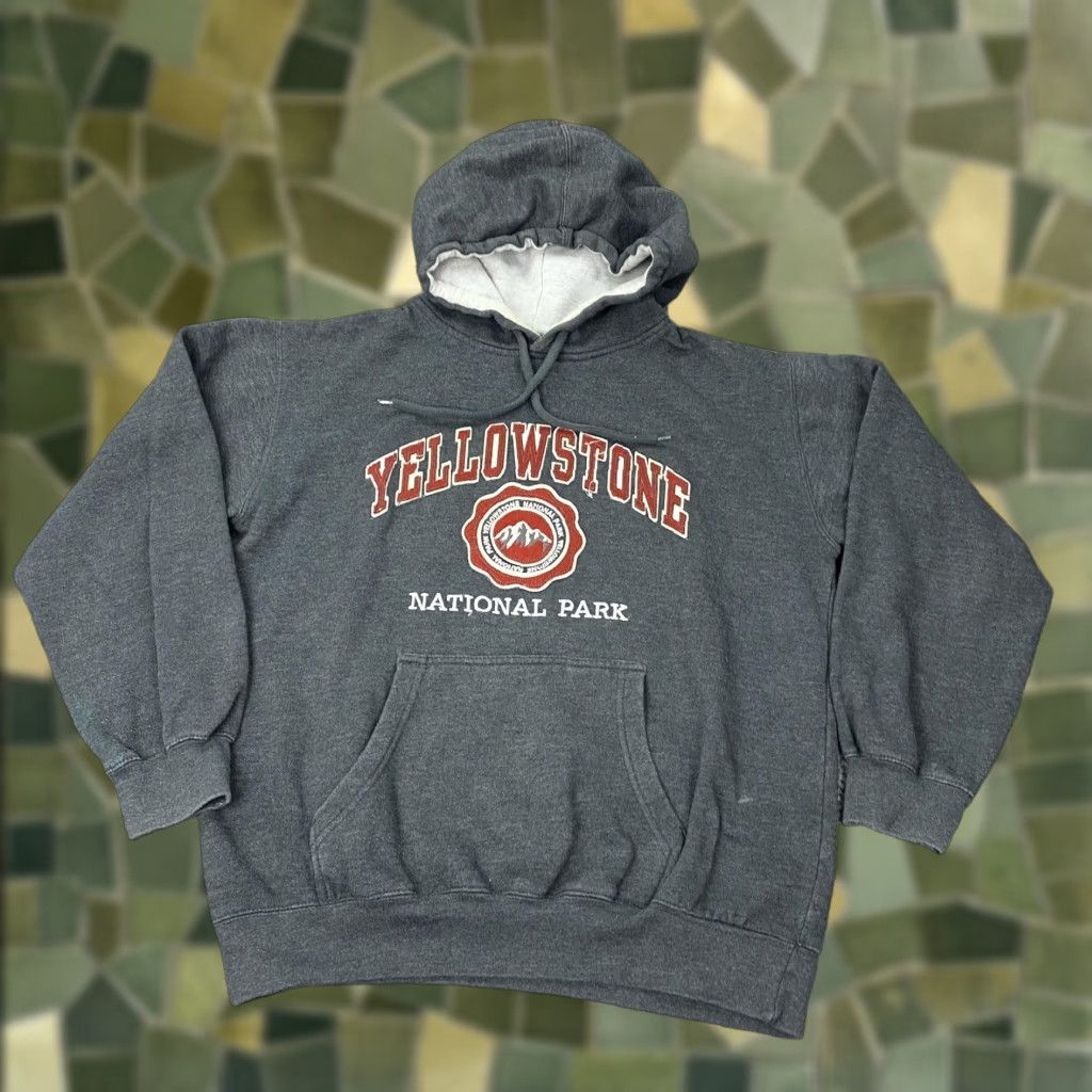 Vintage Yellowstone National Park Hoodie Mens Large Gray Prairie Mountain Pullover Size US L / EU 52-54 / 3 - 1 Thumbnail