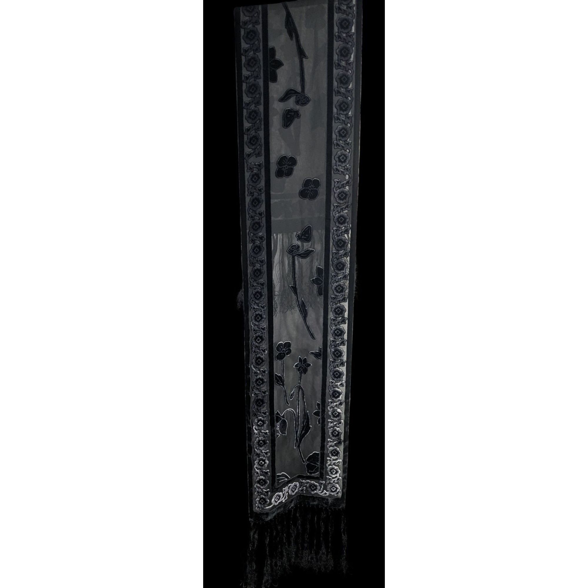Other Vintage Gothic Burnt Velvet Floral Scarf With 7-Inch Fringe Size ONE SIZE - 2 Thumbnail