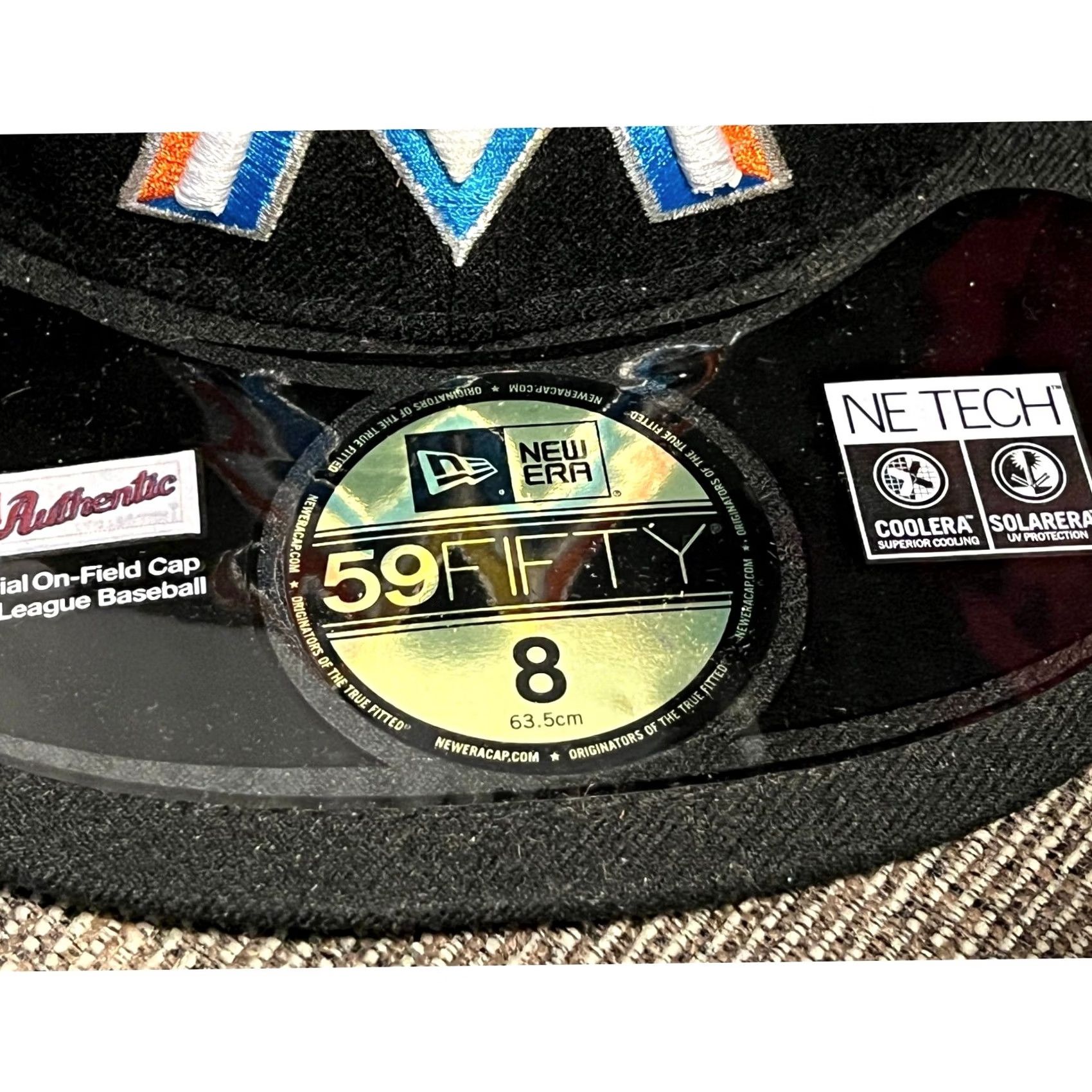 New Era New Era 59FIFTY Miami Marlins Hat Mens Size 8 Black MLB Fitted On-Field Cap Size ONE SIZE - 2 Thumbnail
