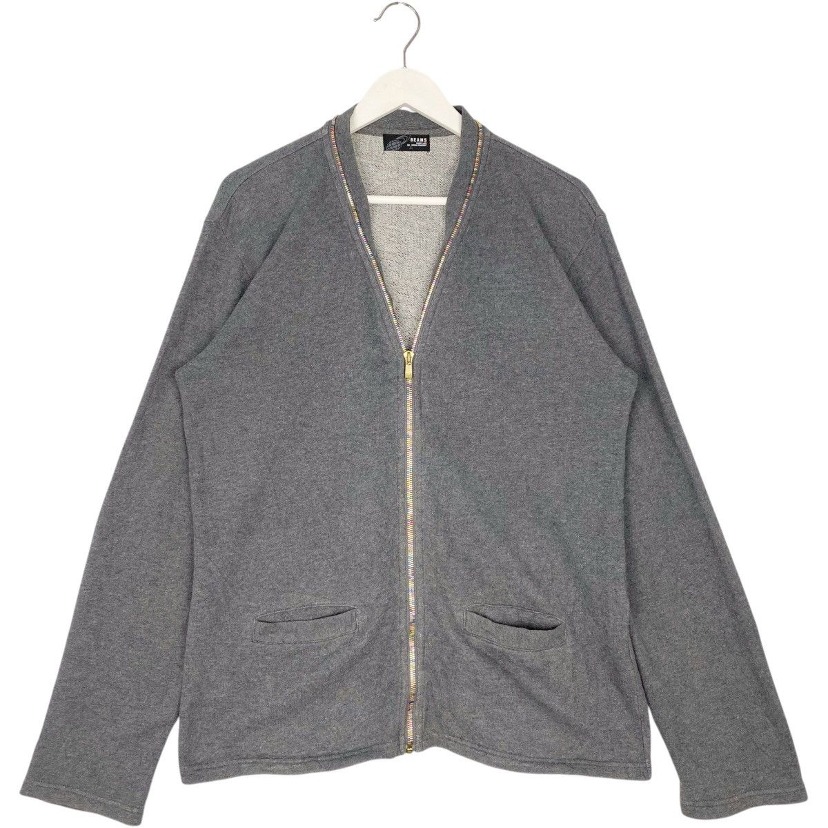 Vintage Vintage Japanese Brand Beams Full Zip Cardigan Sweater Grey Size L / US 10 / IT 46 - 1 Thumbnail