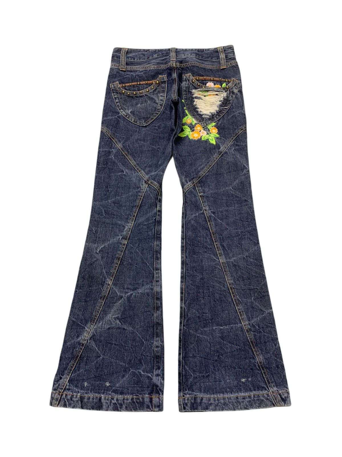 If Six Was Nine × Tornado Mart Azul Pure Japan Flared Geometrical Studded Craft Denim Pants Size US 30 / EU 46 - 12 Thumbnail