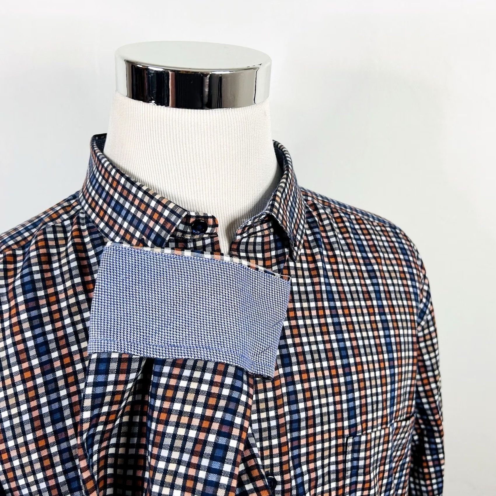 Johnston & Murphy Johnston & Murphy 2XL Casual Flip Cuff Shirt Blue Orange Plaid Cotton Shirt Men Regular Button-Front Collared Long Sleeve Size US XXL / EU 58 / 5 - 2 Thumbnail