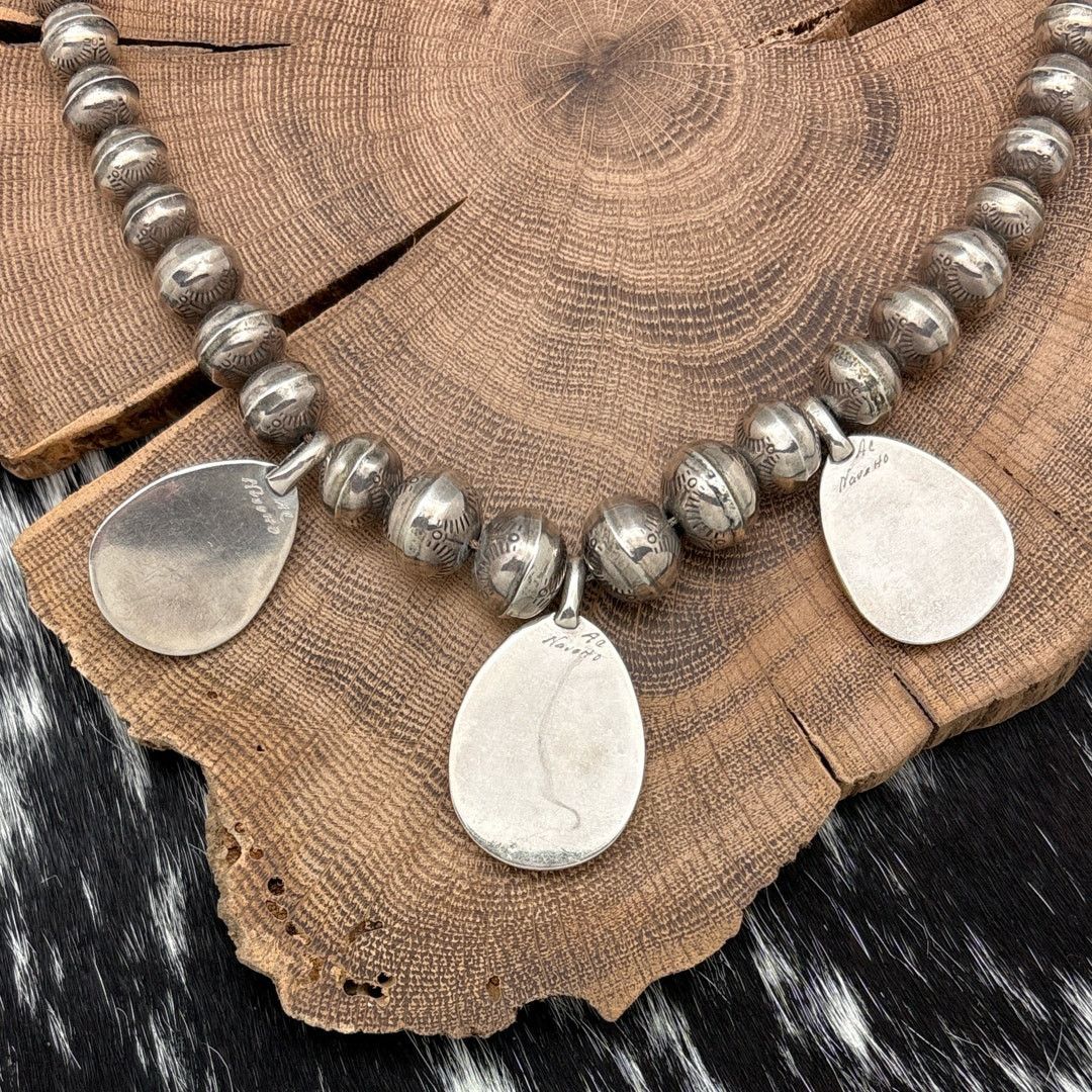 Native 1970s Native American NAVAJO 3-Station Stamped Bead Necklace Size ONE SIZE - 4 Thumbnail